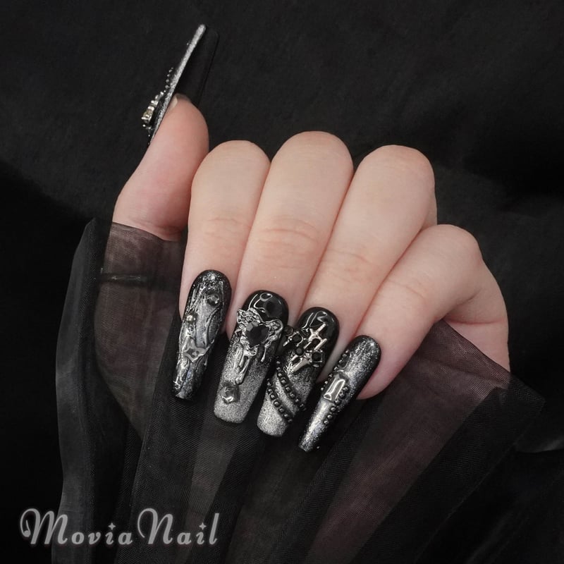 黒217XS☆218S☆地雷系サブカルゴシックゴテゴテy2kハロウィンネイル