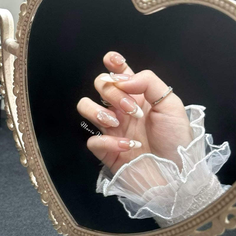 ネイルチップ　量産型フレンチガーリー　ワンホン　マグネット　キルティングフレンチ NEW】ガーリーボリューム/マグネットフレンチ/キルティング