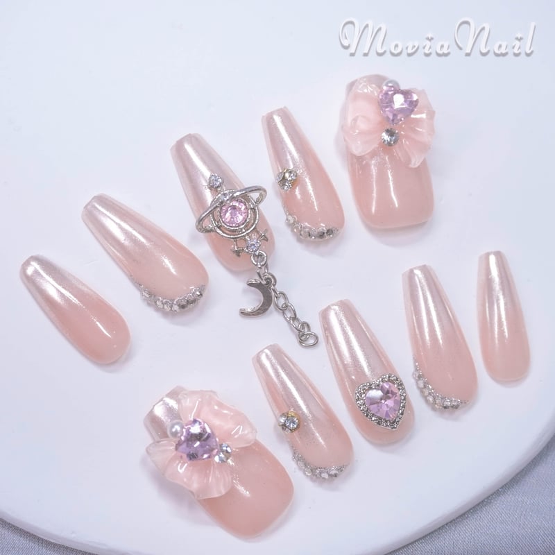 ピンク37XS⋈量産型ワンホン韓国フレンチガーリーちゅるんギャルネイル  