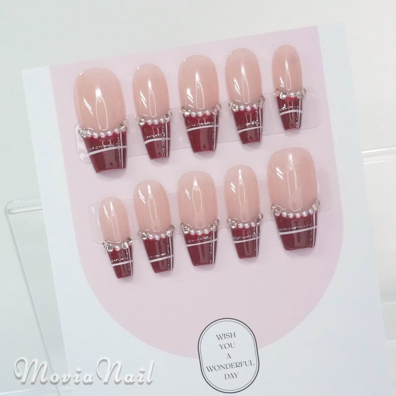 ネイルチップ‪‪☆地雷量産型韓国☆赤チェック☆フレンチバンギャ‬‬