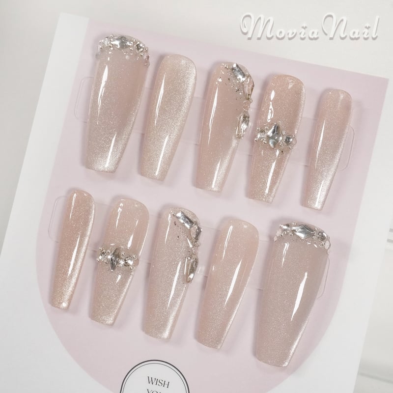 ネイルチップ‪‪⋈量産型ワンホン韓国♡ベージュ♡マグネットちゅるん‬‬  