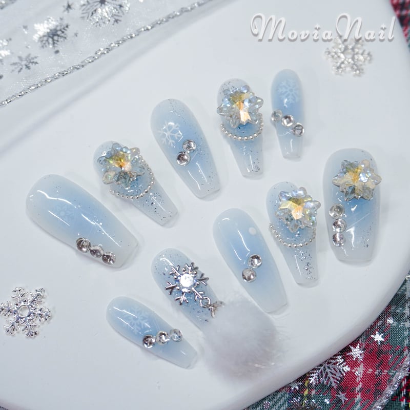 ネイルチップ‪‪♡ブルー 青 水色 量産型地雷韓国ワンホンイニシャル‬‬