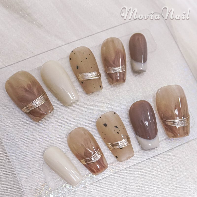 ネイルチップ‪‪⋈ワンホン韓国♡ブラウンベージュ♡ニュアンスシンプル‬‬