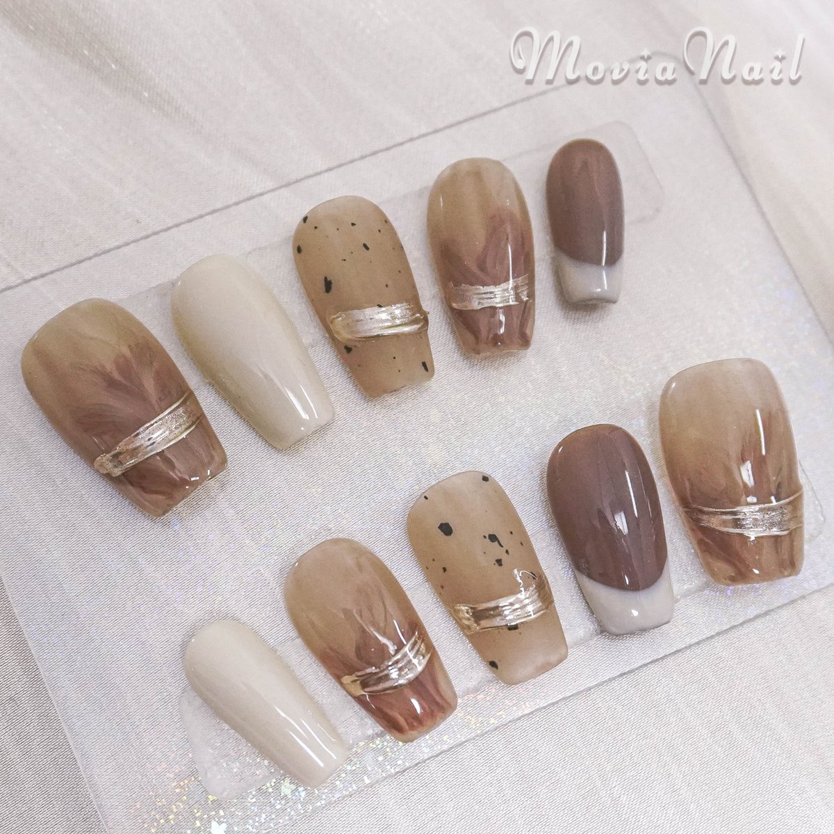 オーダーネイルチップ♡くすみブラウン淡色フレンチガーリー量産型韓国ベージュ茶色 ネイルチップ ロング スクエア 韓国 ショート 成人式 ブライダル