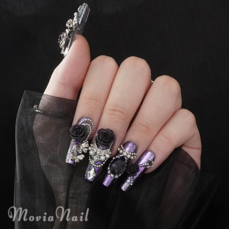 紫132XS☆133S☆地雷系サブカルゴシック3Dフラワー薔薇ゴテゴテ