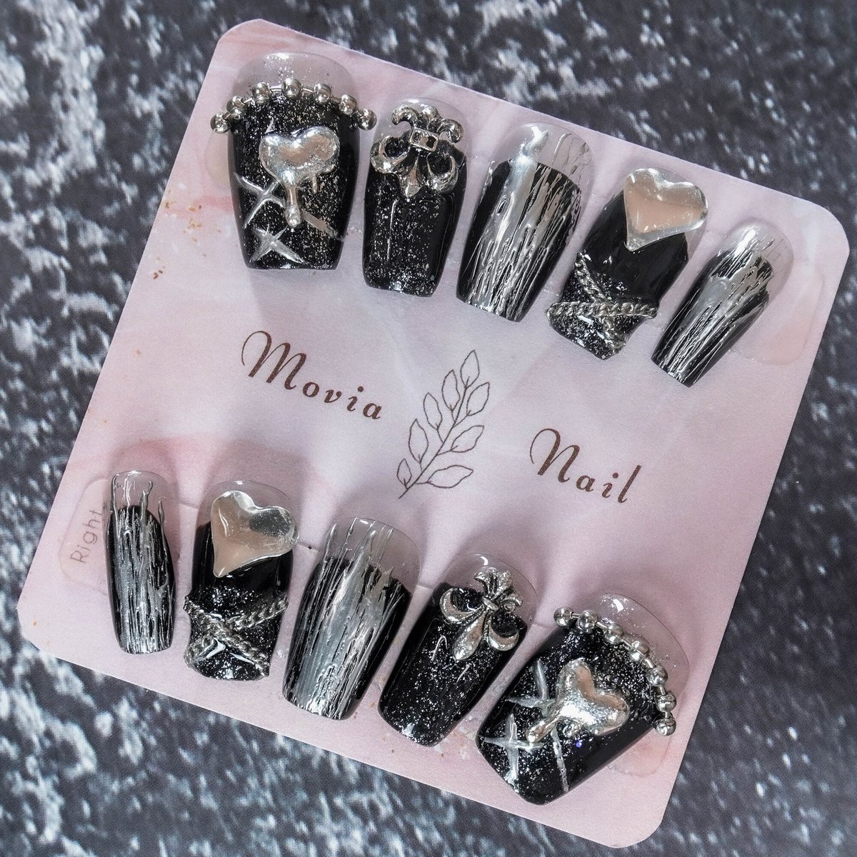 ネイルチップ 量産型 地雷 サブカル ブラック ピンク クロム ハート