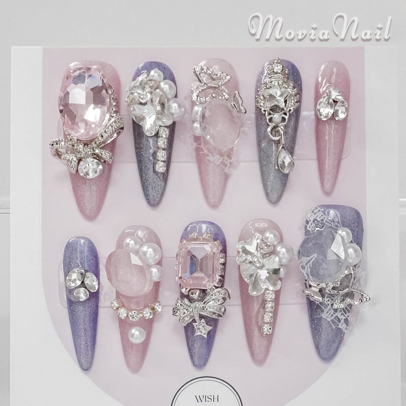 ネイルチップ オーダー マグネット ワンホン 韓国 サブカル ゴテゴテ ネイルチップ 韓国 ワンホン キラキラ ホワイト マグネット ガーリー