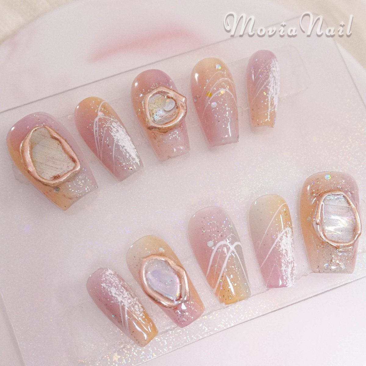 匿名発送】ネイルチップ ニュアンス インク秋フラワーフリルゴールドno.77