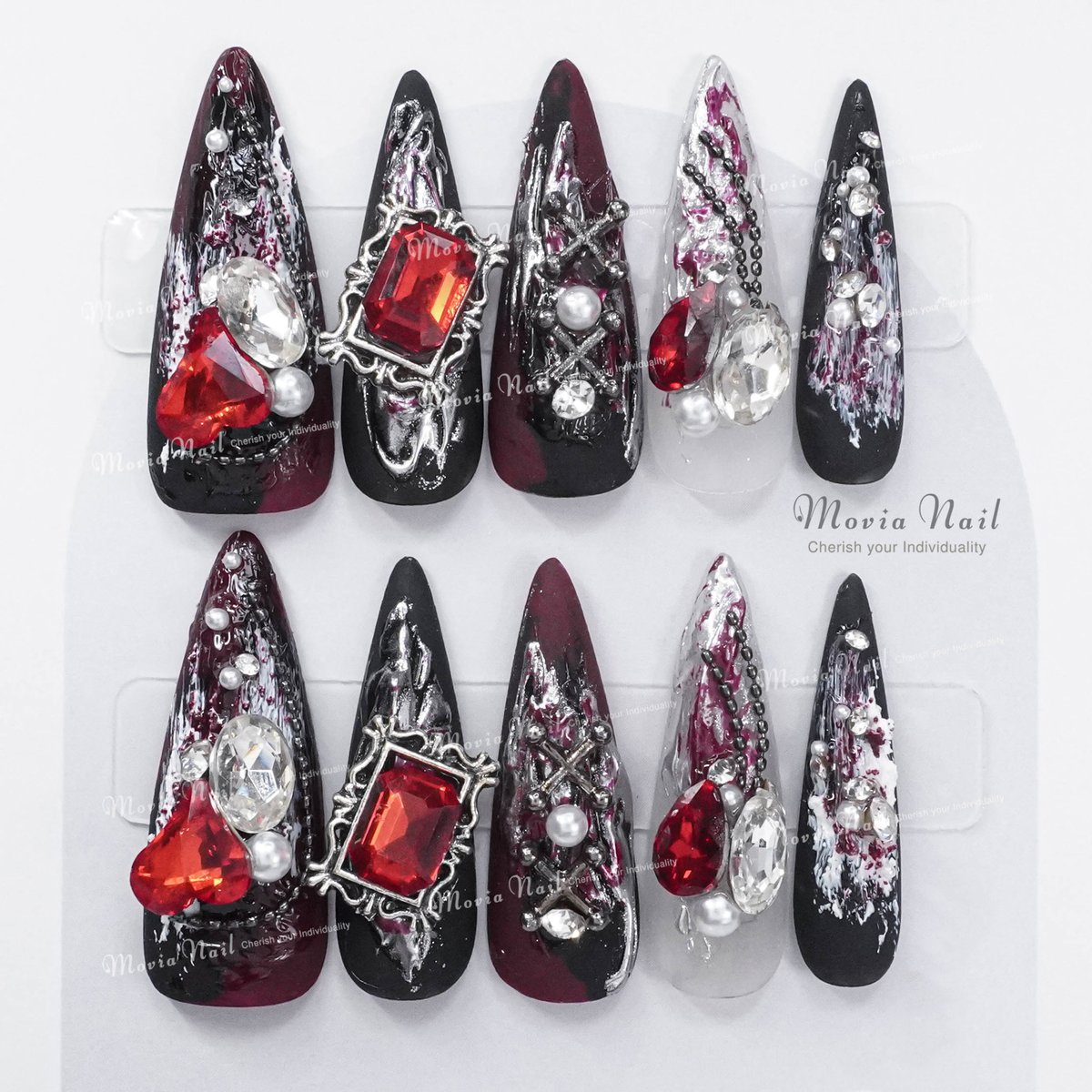 オーダーネイル 量産 地雷 ゴシック バンギャ y2k 蛇 赤黒 ネイルチップ オーダーネイル 量産 地雷 ゴシック バンギャ y2k 蛇 赤黒