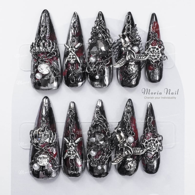オーダーネイル 量産 地雷 ゴシック バンギャ y2k 蛇 赤黒 ネイルチップ オーダーネイル 量産 地雷 ゴシック バンギャ y2k 蛇 赤黒