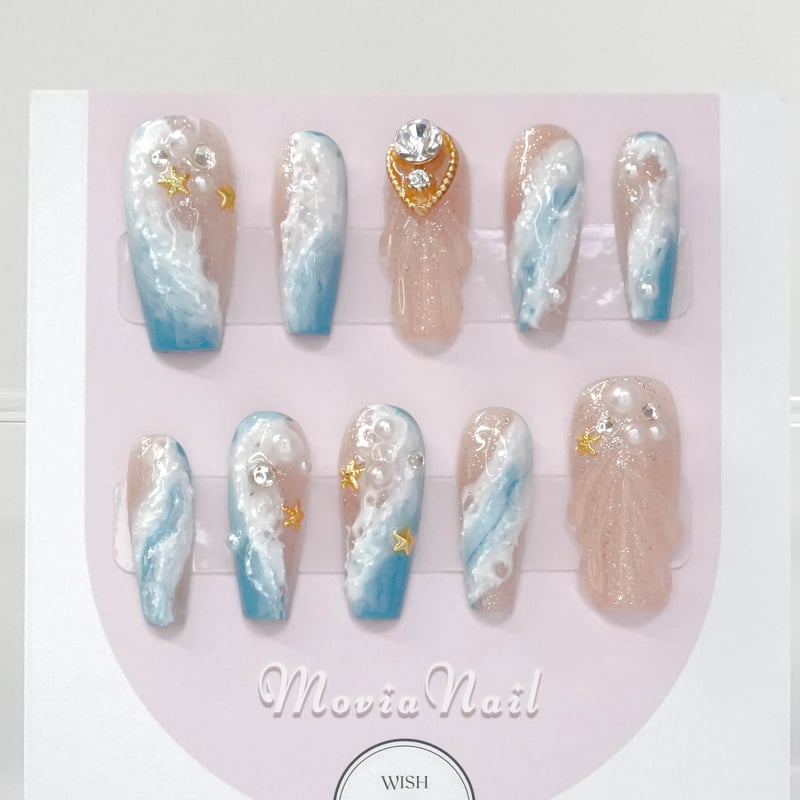 青6XS♡海波ビーチ3Dぷっくりマーメイド人魚貝殻韓国ワンホン夏