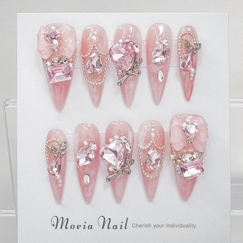 ピンク412M⋈量産型地雷系韓国ギャルゴテゴテゆめかわリボンネイル