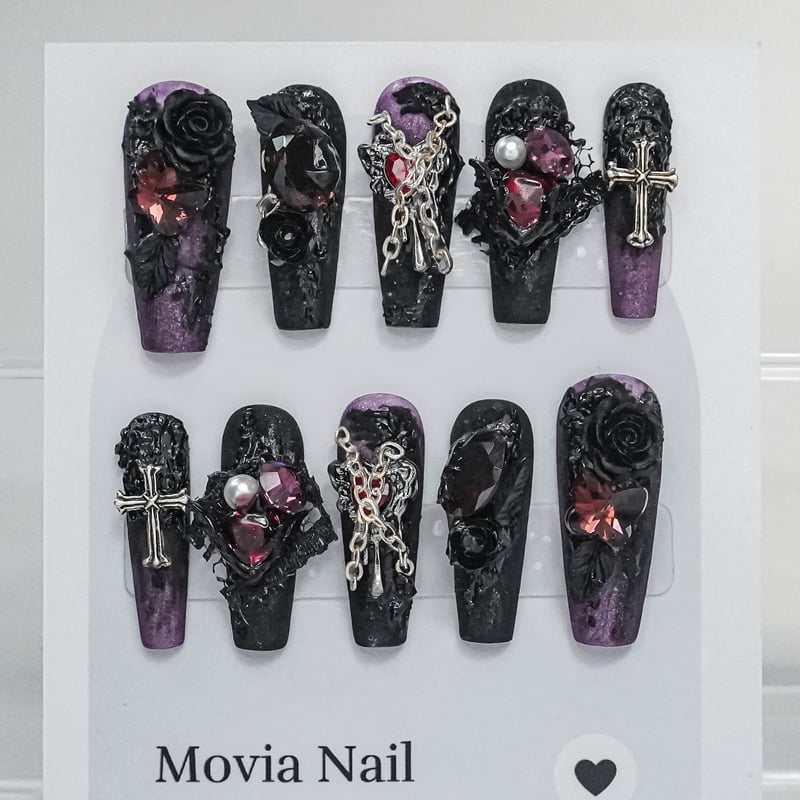 紫149XS☆150S☆ブラック地雷系サブカルゴシックフラワー