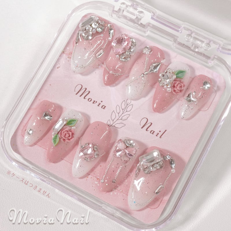 ピンク236♡量産型ワンホンゴテゴテギャル3D薔薇花柄フラワー春ネイル