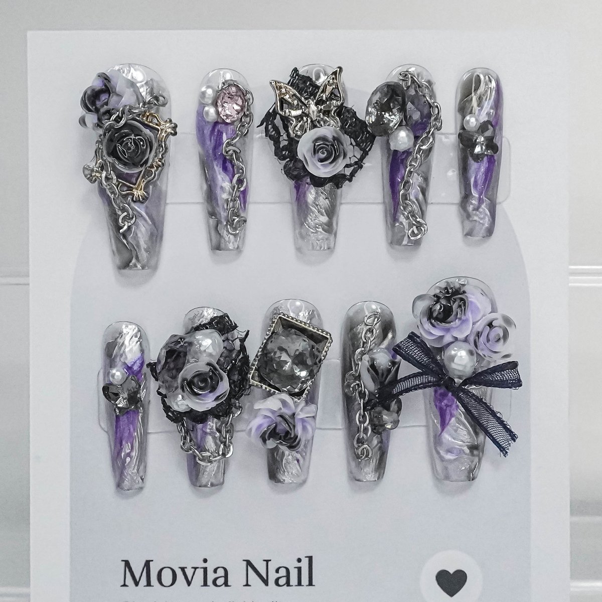 ネイルチップ 紫 パープル 地雷 サブカル 量産型 ゆるかわ スキニー