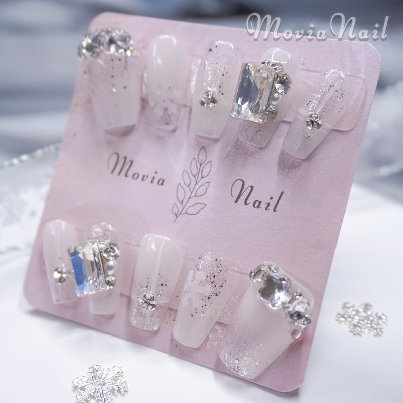 ネイルチップ‪‪⋈韓国 白 冬クリスマス 雪 キラキラ ラメ 量産型地雷‬‬  