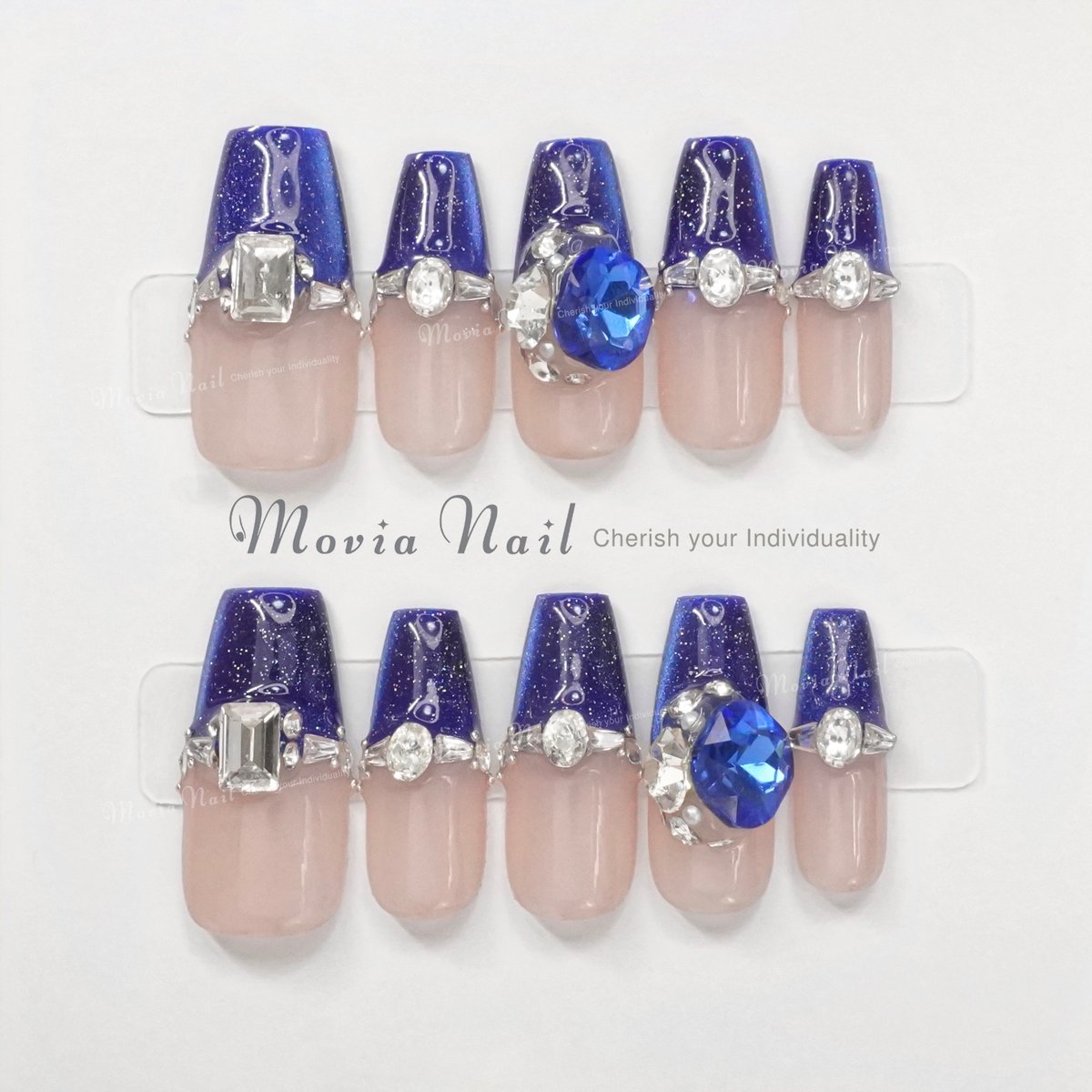 ネイルチップ‪‪❤︎‬ブルー 青 量産型地雷韓国ワンホンスナ系イニシャルキラキラ星 青165S⋈量産型地雷ワンホン韓国ゴテゴテガーリーフラワーギャル