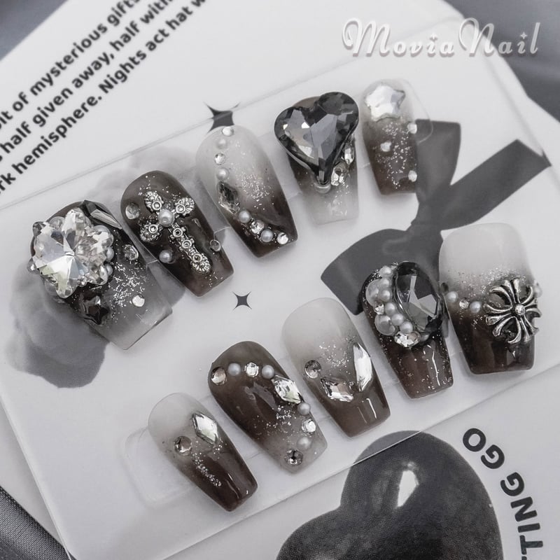 ネイルチップ 量産型 韓国 フレンチ ツイード 白ネイル 黒ネイル リボン 地雷 ネイルチップ 量産型 韓国 フレンチ ツイード 白ネイル 黒ネイル