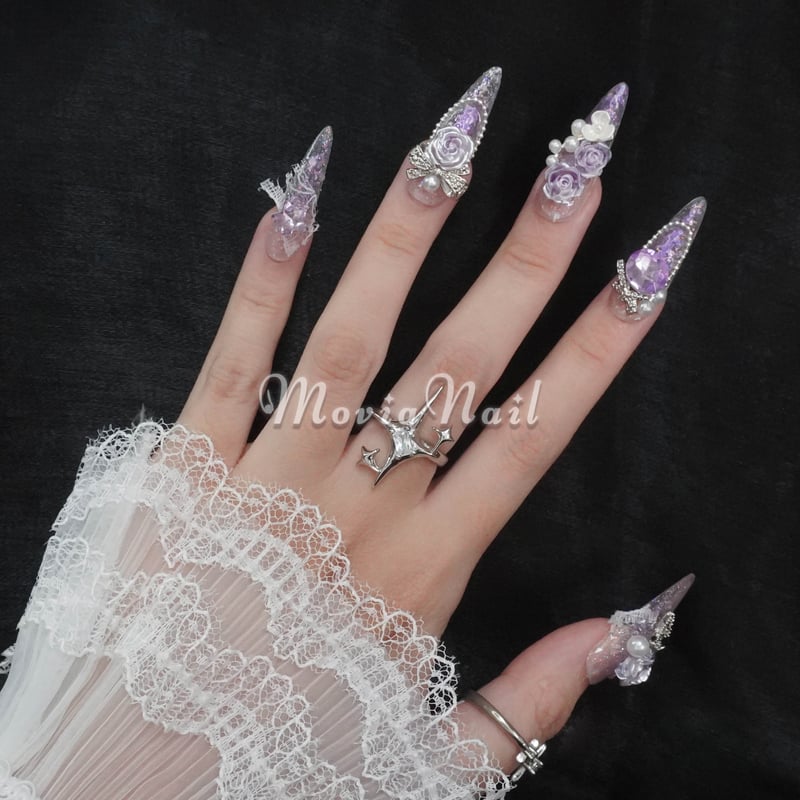 紫83S♡韓国ワンホンゴテゴテギャル3D薔薇花柄フラワー振袖袴春