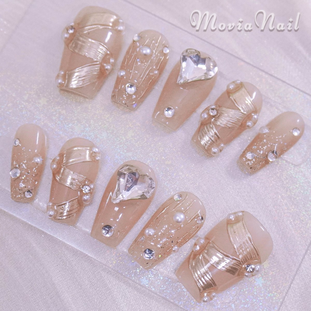 ゴールド19S⋈量産型ワンホン韓国フレンチガーリーギャルネイルチップ  