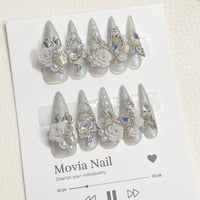 シルバー青323S量産型地雷系マグネットゴデゴデ薔薇サブカルネイルチップ現品