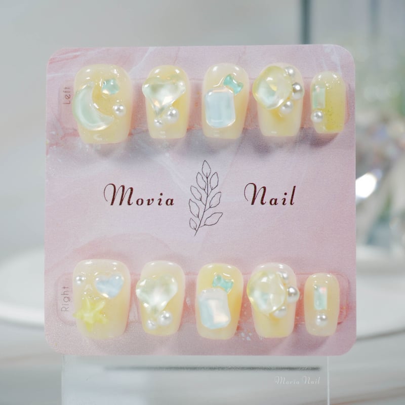 ネイルチップ‪‪❤︎‬マカロンイエロー 細かく ホワイト量産型地雷韓国‬  