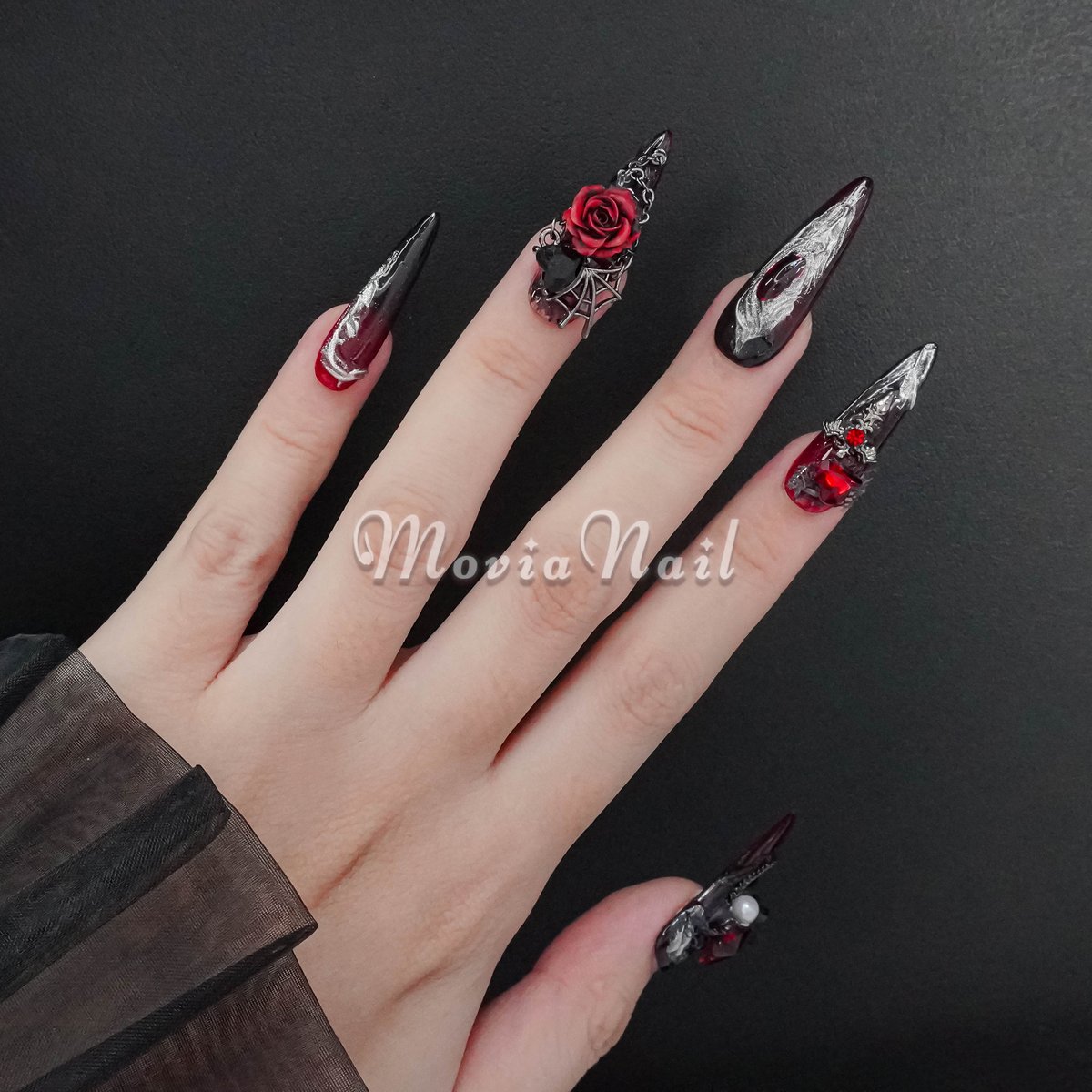 ネイルチップオーダー ゴテゴテ サブカル 病み 赤 黒 パン地雷 【公式