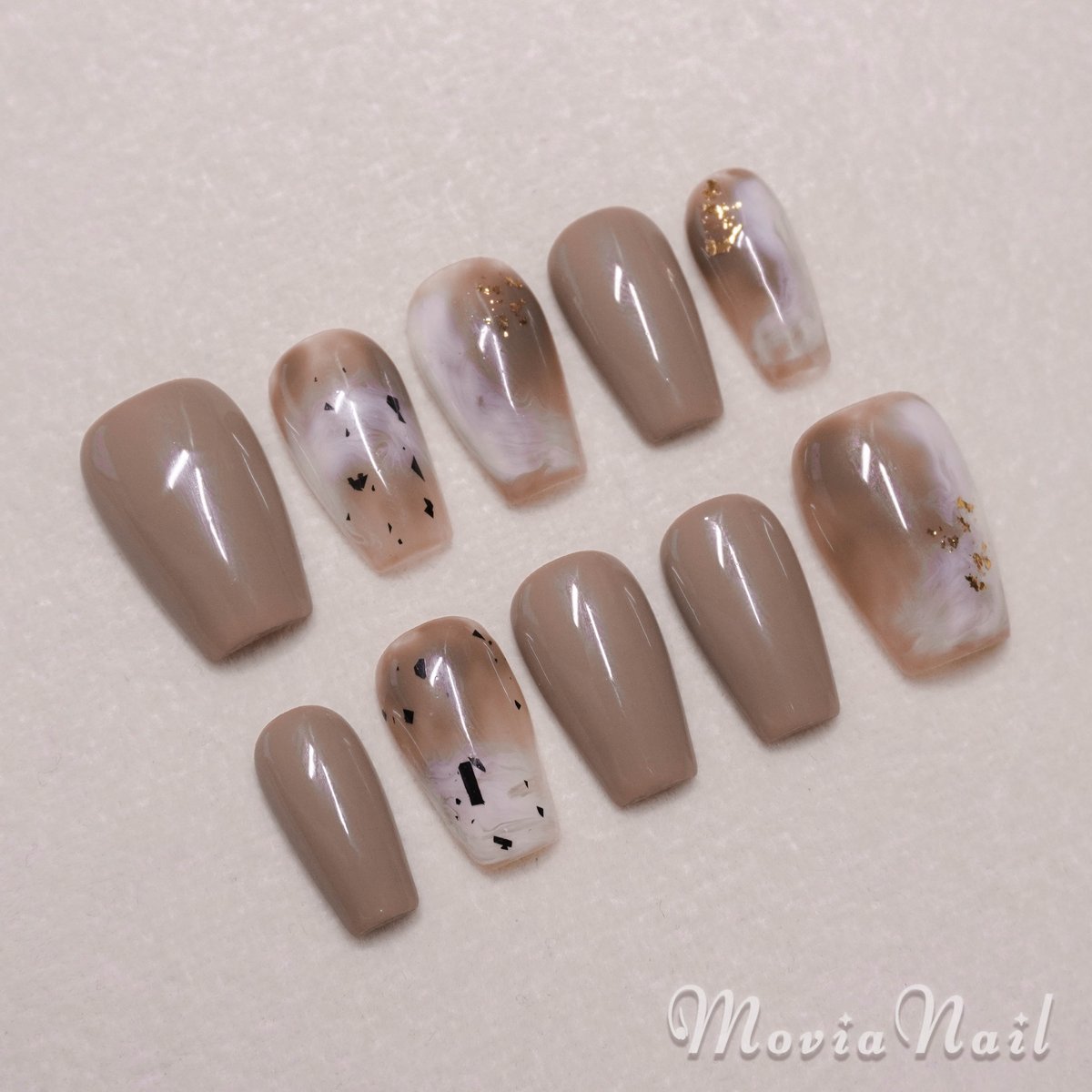 ブラウン63M♡ニュアンス韓国ショートシンプルネイルチップ現品 