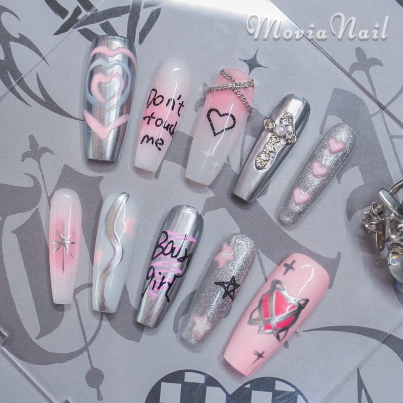 ネイルチップ オーダー マグネット 韓国 サブカル フレンチガーリー Y2K ネイルチップ オーダー マグネット 韓国 サブカル フレンチ