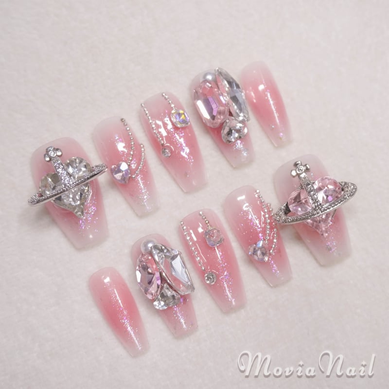 ネイルチップ‪‪⋈量産型韓国ピンクチーク ハート フレンチガーリー‬‬  