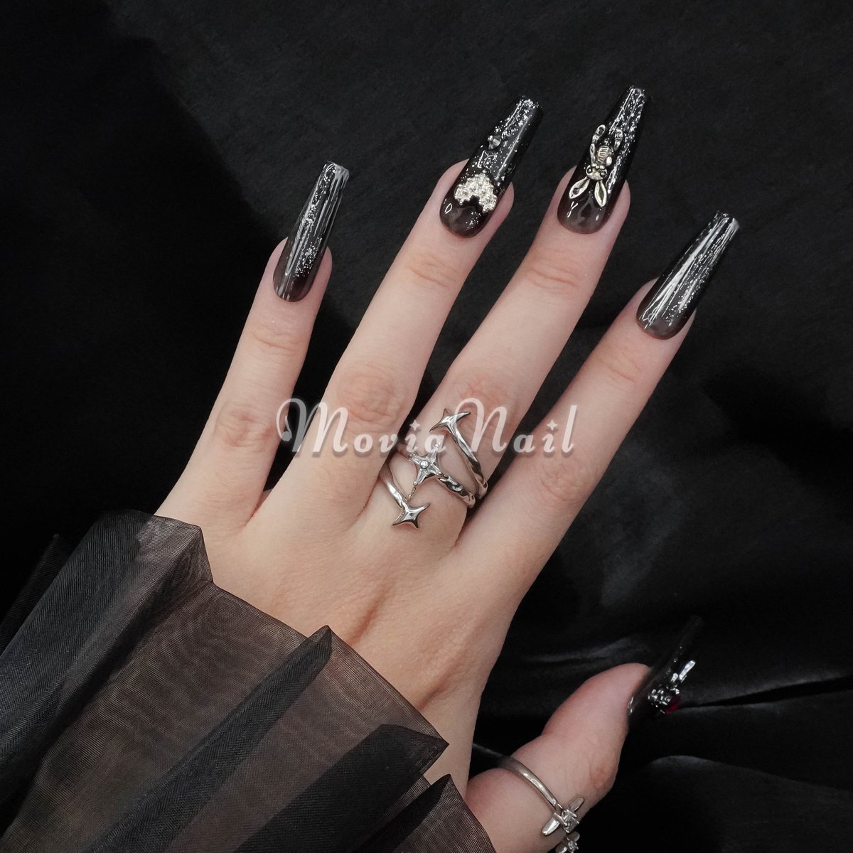 4点セット　ネイルチップ　ゴテゴテ　ロング　y2k サブカル　地雷　量産型 紫140XS～142M☆地雷系y2kゴデゴデサブカルギャルゴシック量産型ネイル