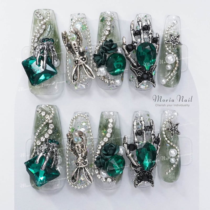 緑45M☆地雷系y2kゴデゴデサブカルバンギャルゴシック量産型痛ネイル