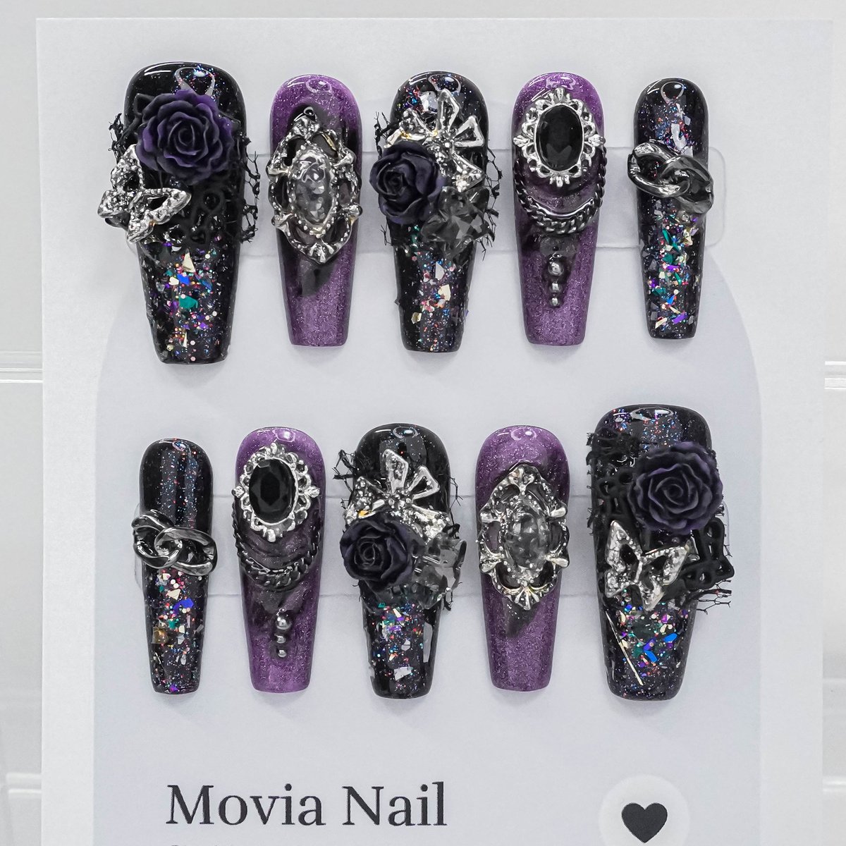ゴシックめたる*.ネイルチップ 地雷系 サブカル パンク 紫 シルバー 黒