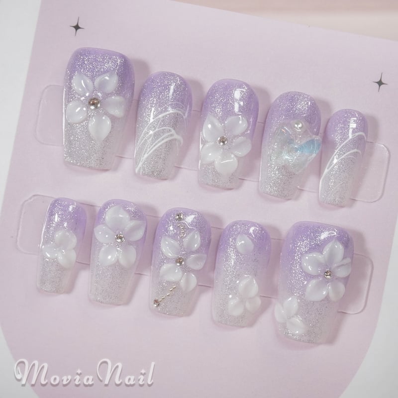 カラー変更、サイズ指定無料】ネイルチップぷっくりフラワー袴ネイル成人式