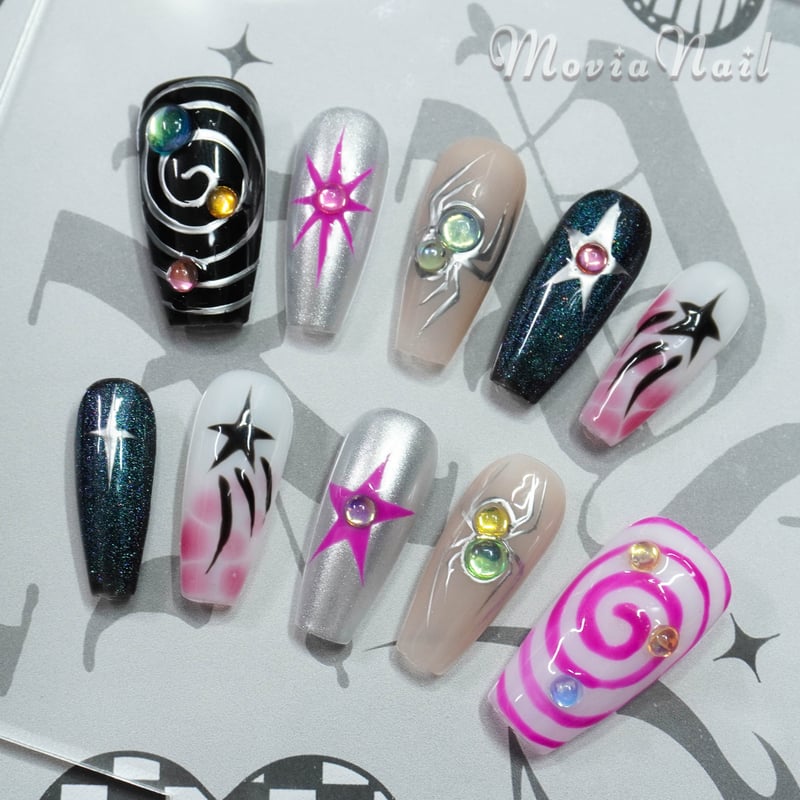 ネイルチップオーダー Y2Kネイル 個性派 韓国ネイル ネイルチップオーダー Y2Kネイル 個性派 韓国ネイル