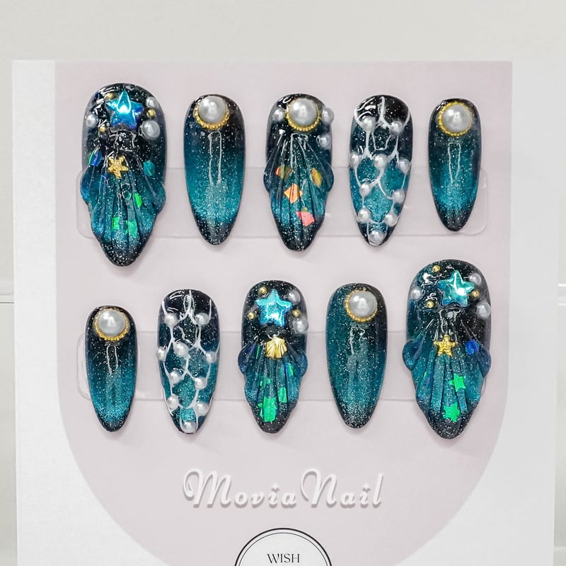 青緑30XS～34M♡マグネット幻想的マーメイド人魚貝殻ぷっくり海韓国夏