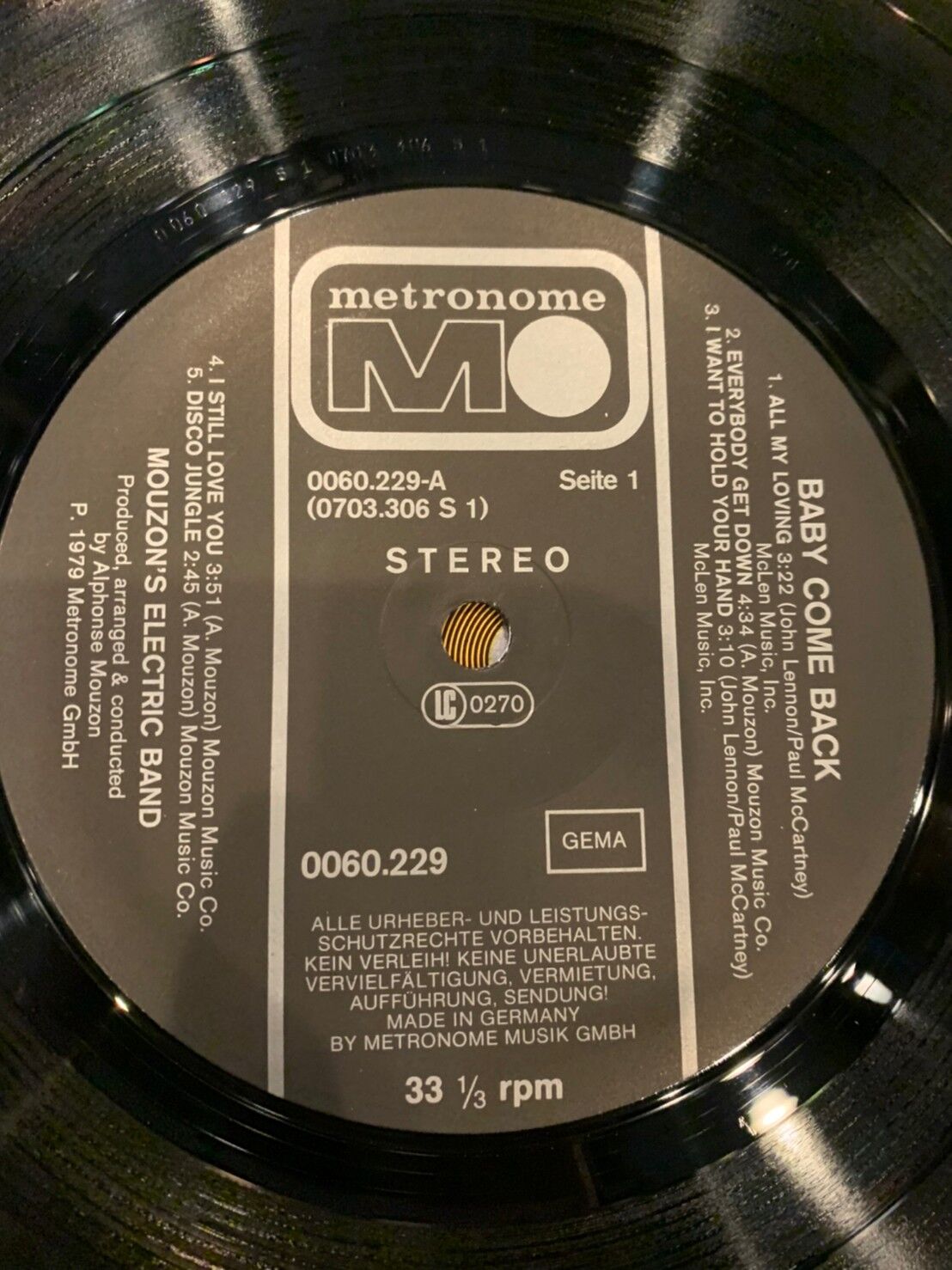 MOUZON'S ELECTRIC BAND / BABY COME BACK | RECO