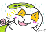 目が大きい猫の、雨の日　つゆ　かたつむりちゃん　こんにちは！