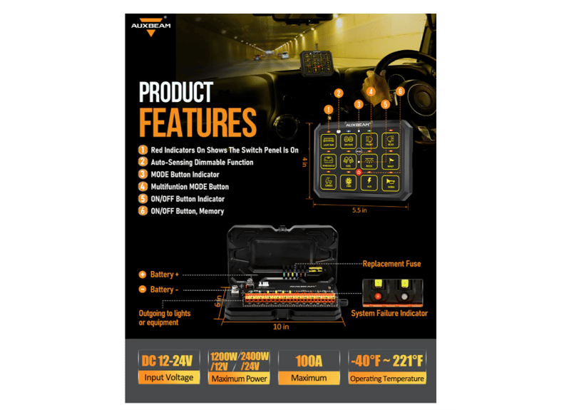 AUXBEAM スイッチパネル　自動調光機能　タッチコントロールパネル　プラド Amazon.co.jp: Auxbeam 8ギャングスイッチパネル BA80 自動調光