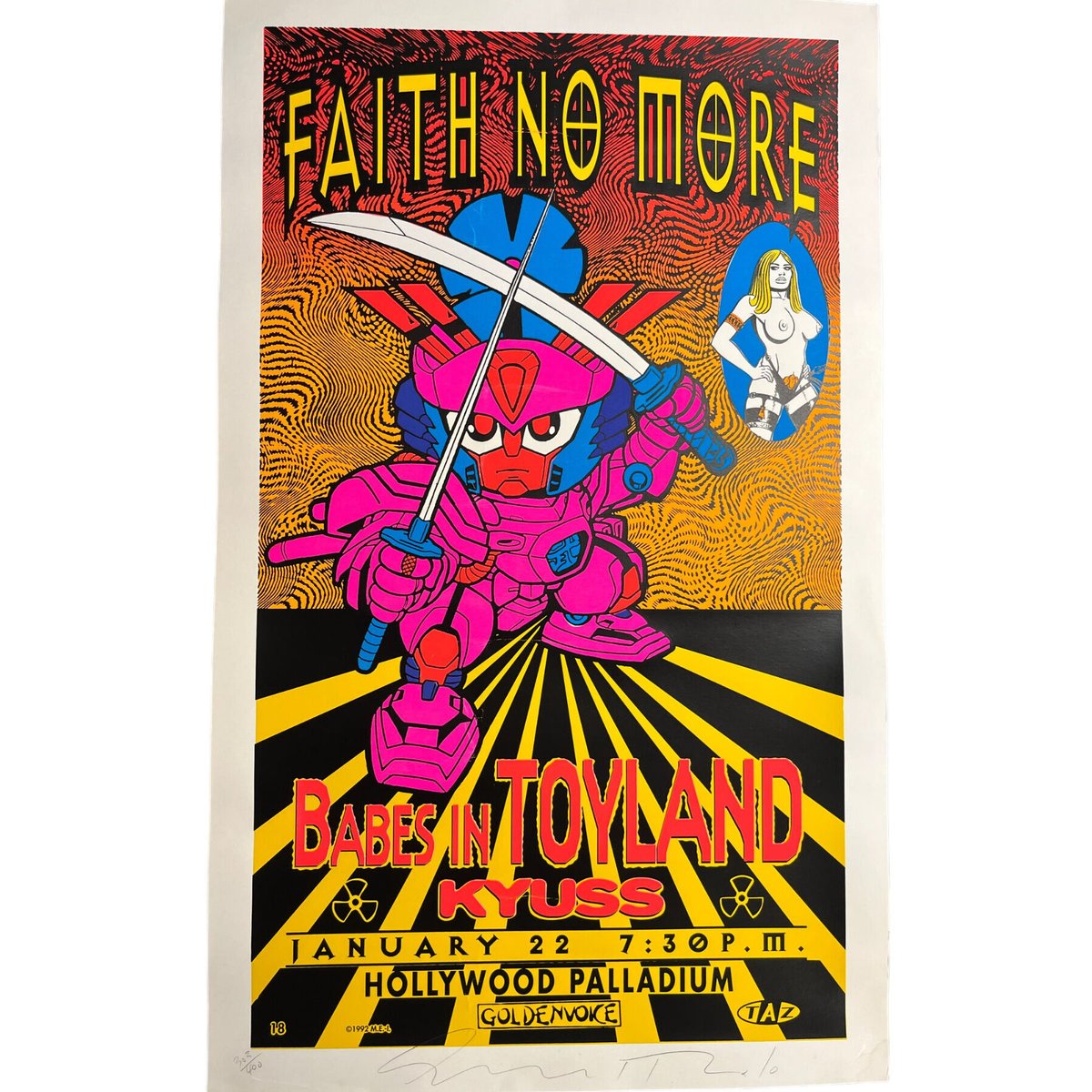 FAITH NO MORE 1992 TAZ POSTER HOLLYWOOD PALLADIUM