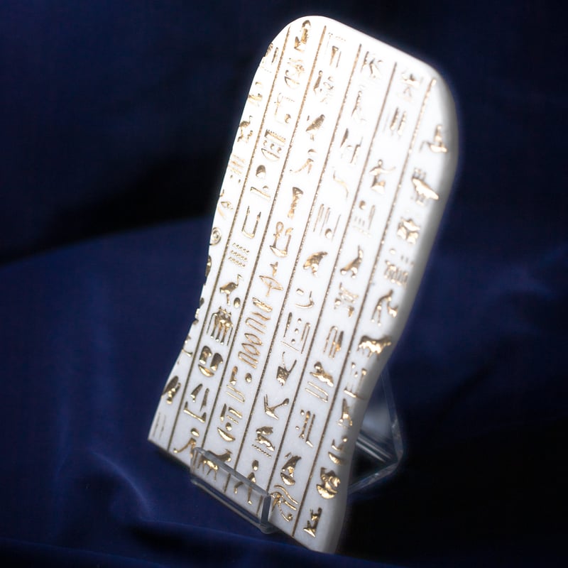 ヒエログリフ石板【大理石・本彫刻】白大理石＆ゴールドレター