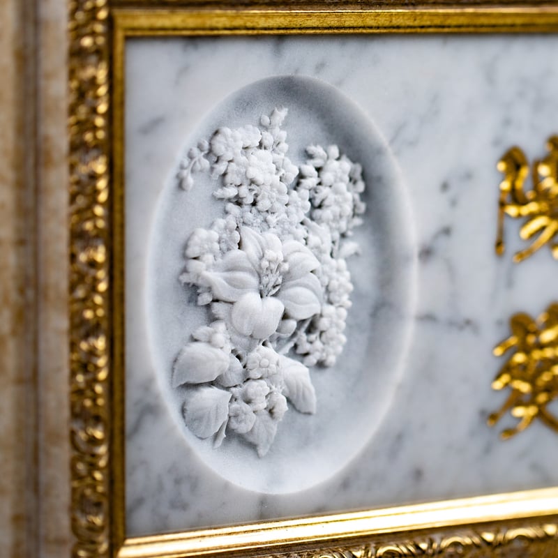 フラワーレリーフ彫刻付】大理石命名書 | 石のシンシア