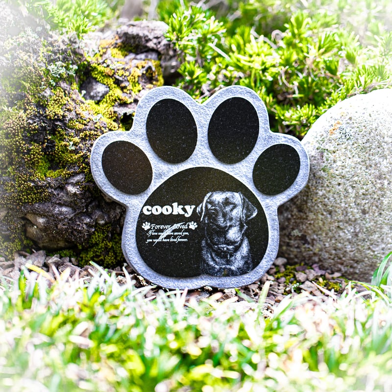 肉球型】黒御影石ペットのお墓【写真彫刻付】 | 石のシンシア