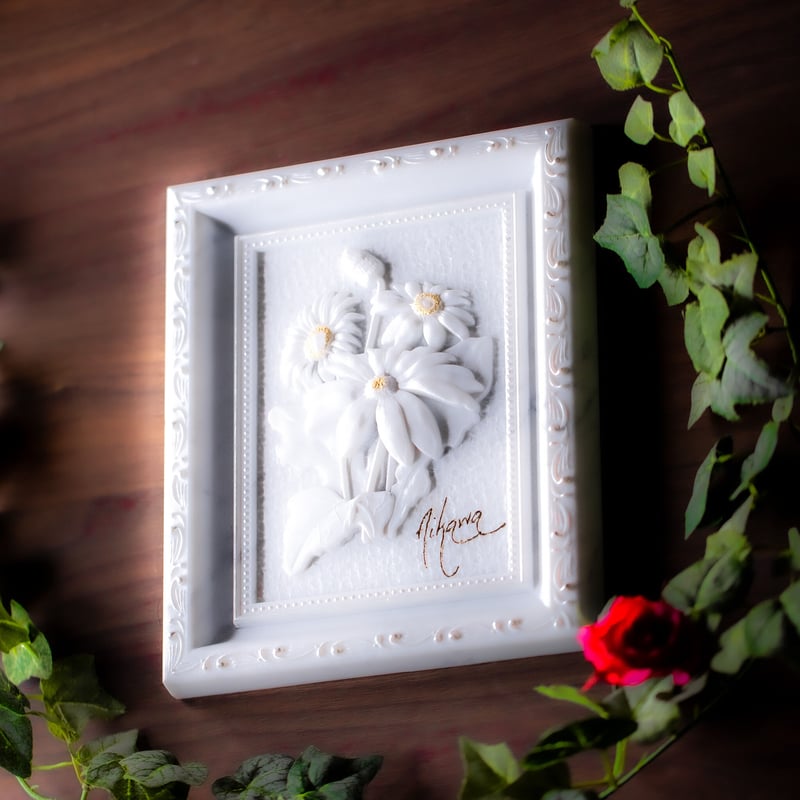 大理石彫刻】フラワーアート表札【作家サイン風】 | 石のシンシア