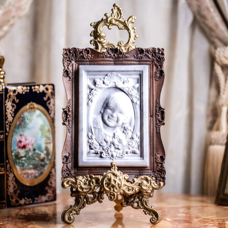 カスタムメイド】大理石カメオ【ウォールナット彫刻額入】 | 石のシンシア