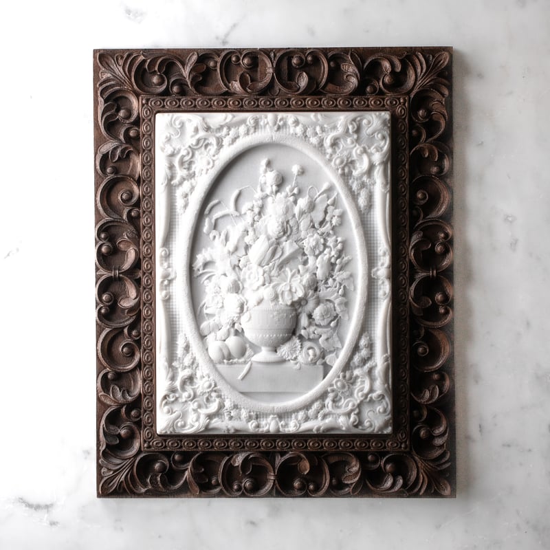 壁掛けレリーフ彫刻】花瓶【大理石とウォールナット】 | 石の