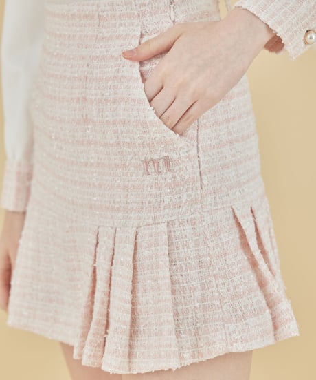 【再入荷】tweed hem pleated skirt (pink)