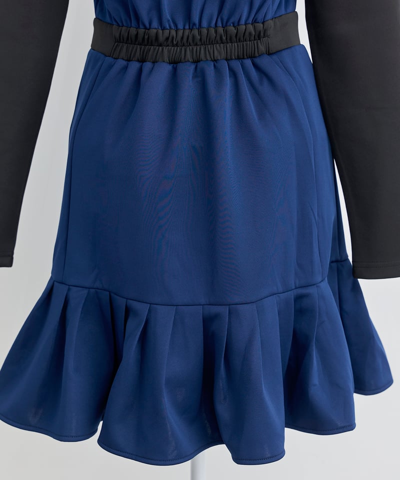 bi color onepiece(navy) ミヌエール bi-color hem pleats one-piece (navy) | ミヌエール(mi
