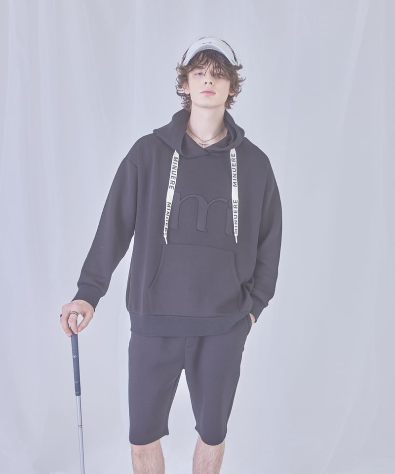 minuereミヌエール 男女兼用 トップス黒 unisex emboss hoodie (dark brown) | ミヌエール（minuére）