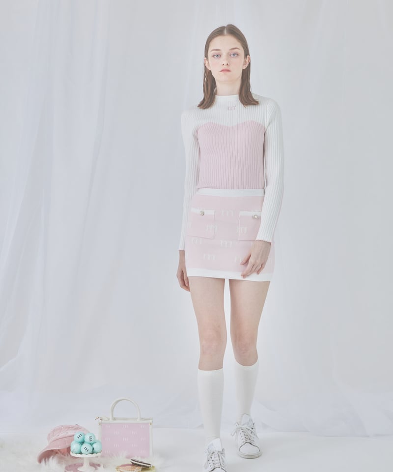 bi color rib knit tops (pink) | ミヌエール（minuére）